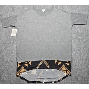 LulaRoe Irma Top Tunic Womens M Gray Geometric Print Round Neck Short Sleeve New